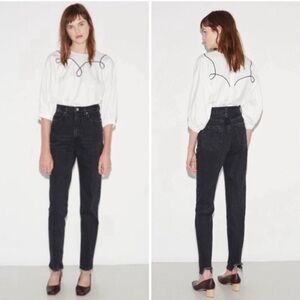 Rachel Comey Spur Pants Straight Jeans in Washed Black Frayed Chewed hem Size 4